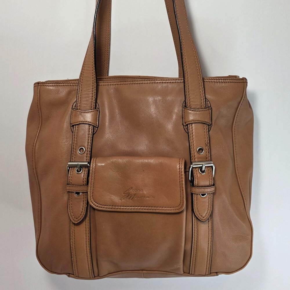 Stone Mountain Genuine Leather Tan Shoulder Bag Organizer Pockets